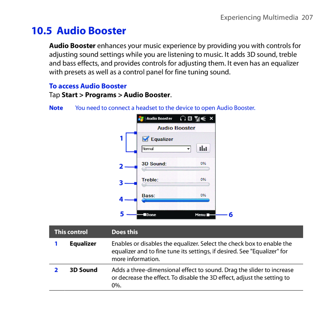 HTC OPAL100 user manual To access Audio Booster, Tap Start Programs Audio Booster 