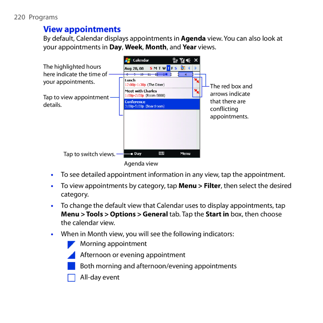 HTC OPAL100 user manual View appointments 