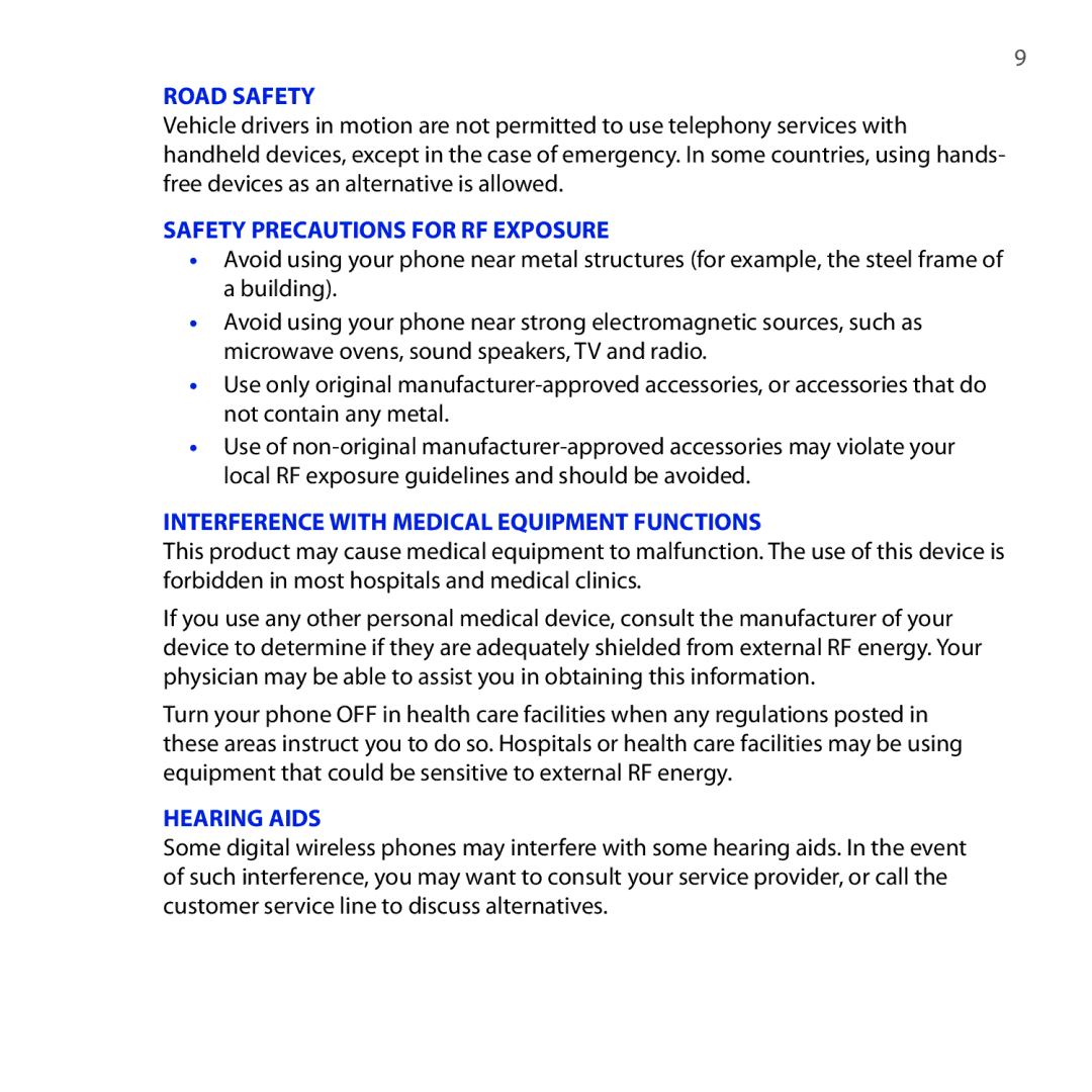 HTC OPAL100 user manual Road Safety 