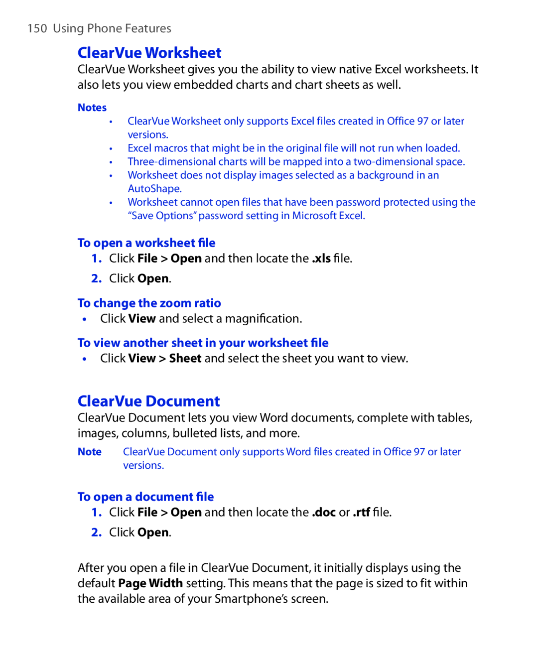 HTC OXYG100 user manual ClearVue Worksheet, ClearVue Document 