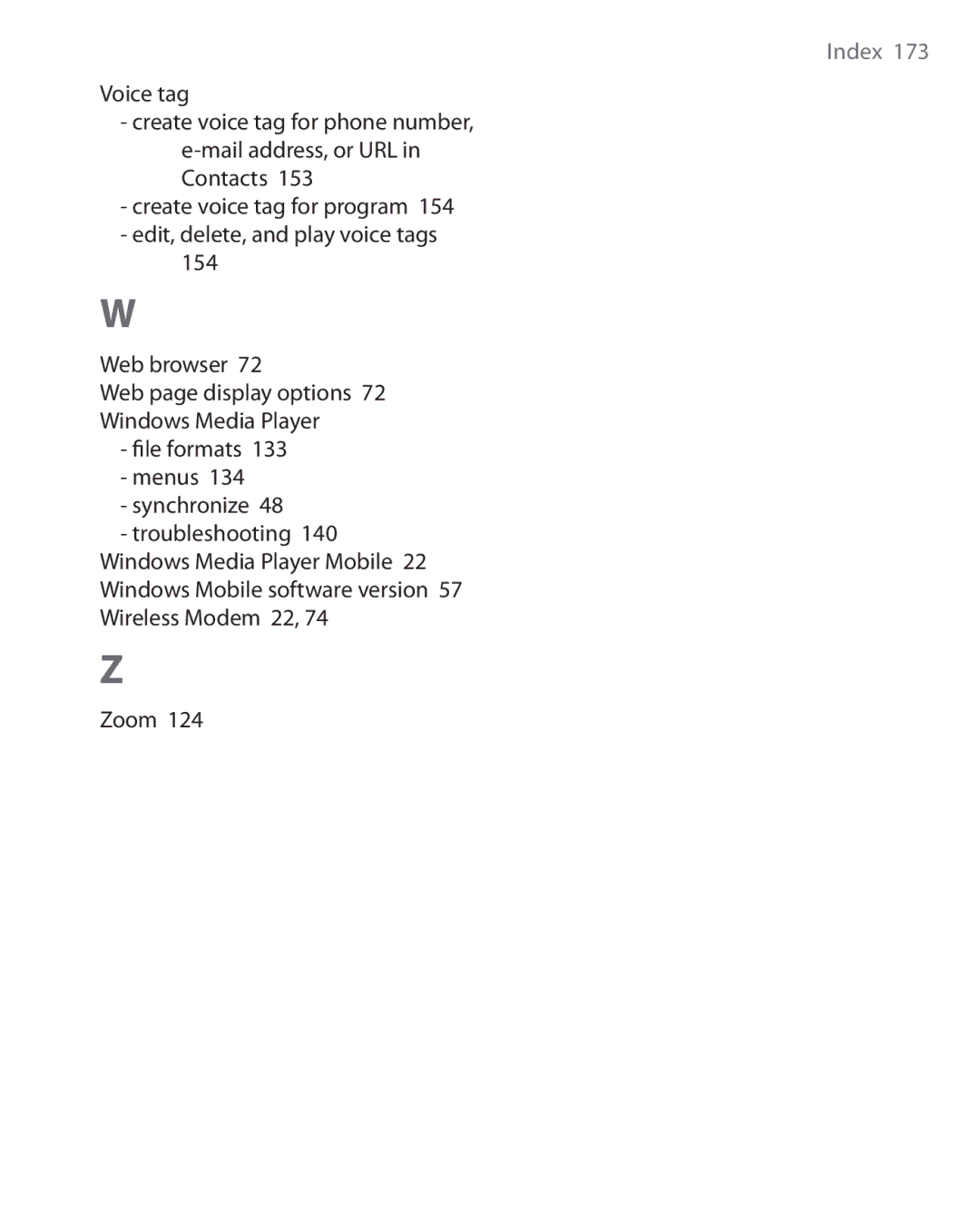 HTC OXYG100 user manual Index 