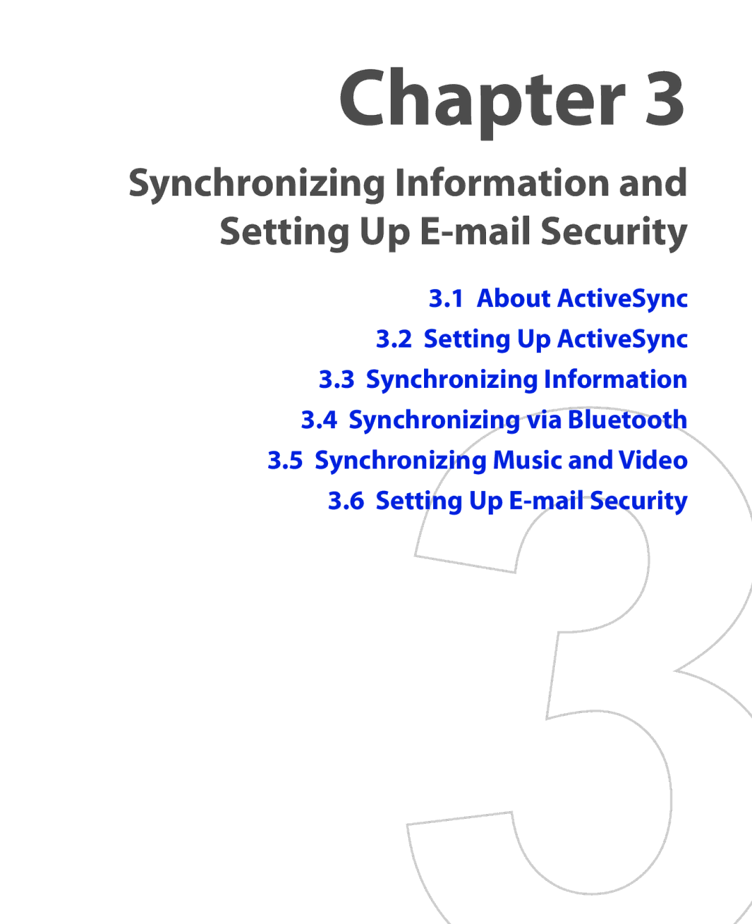 HTC OXYG100 user manual Synchronizing Information and Setting Up E-mail Security 