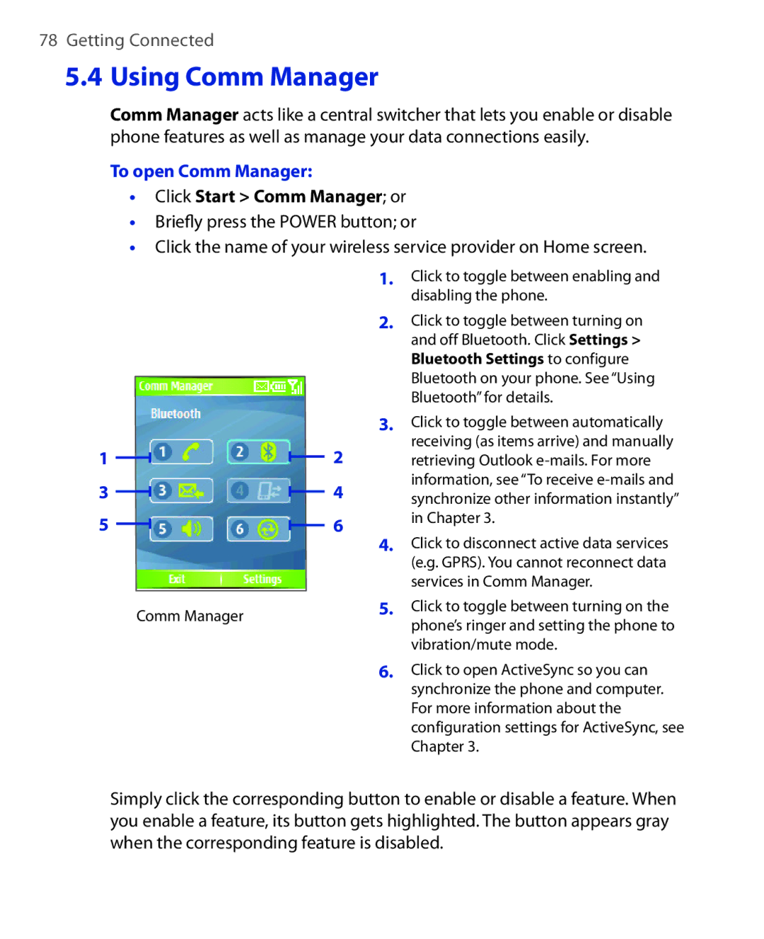 HTC OXYG100 user manual To open Comm Manager, Click Start Comm Manager or 