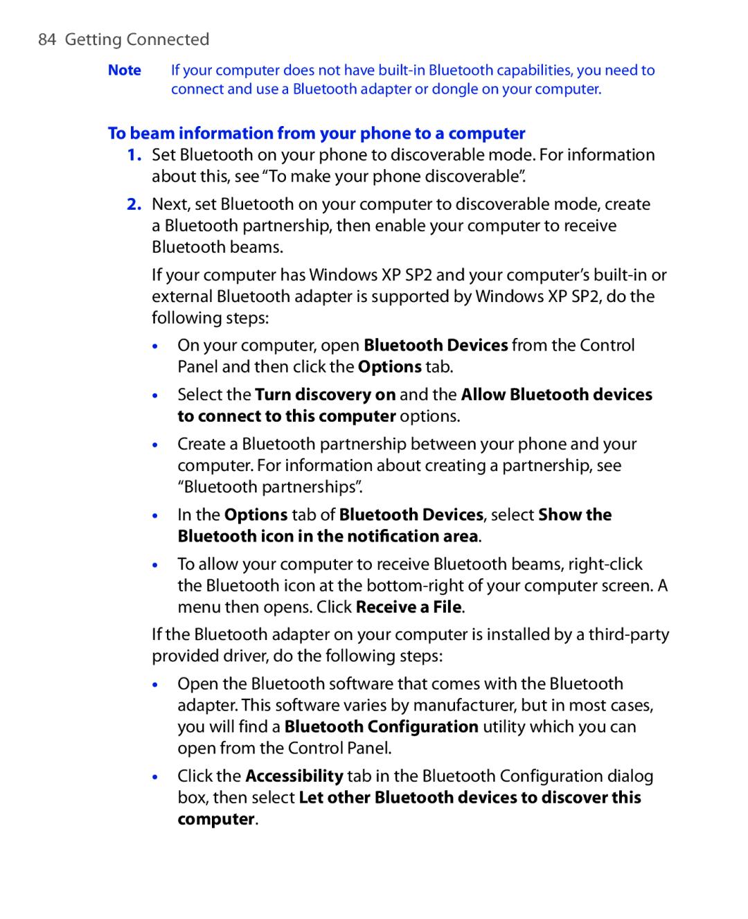 HTC OXYG100 user manual To beam information from your phone to a computer 