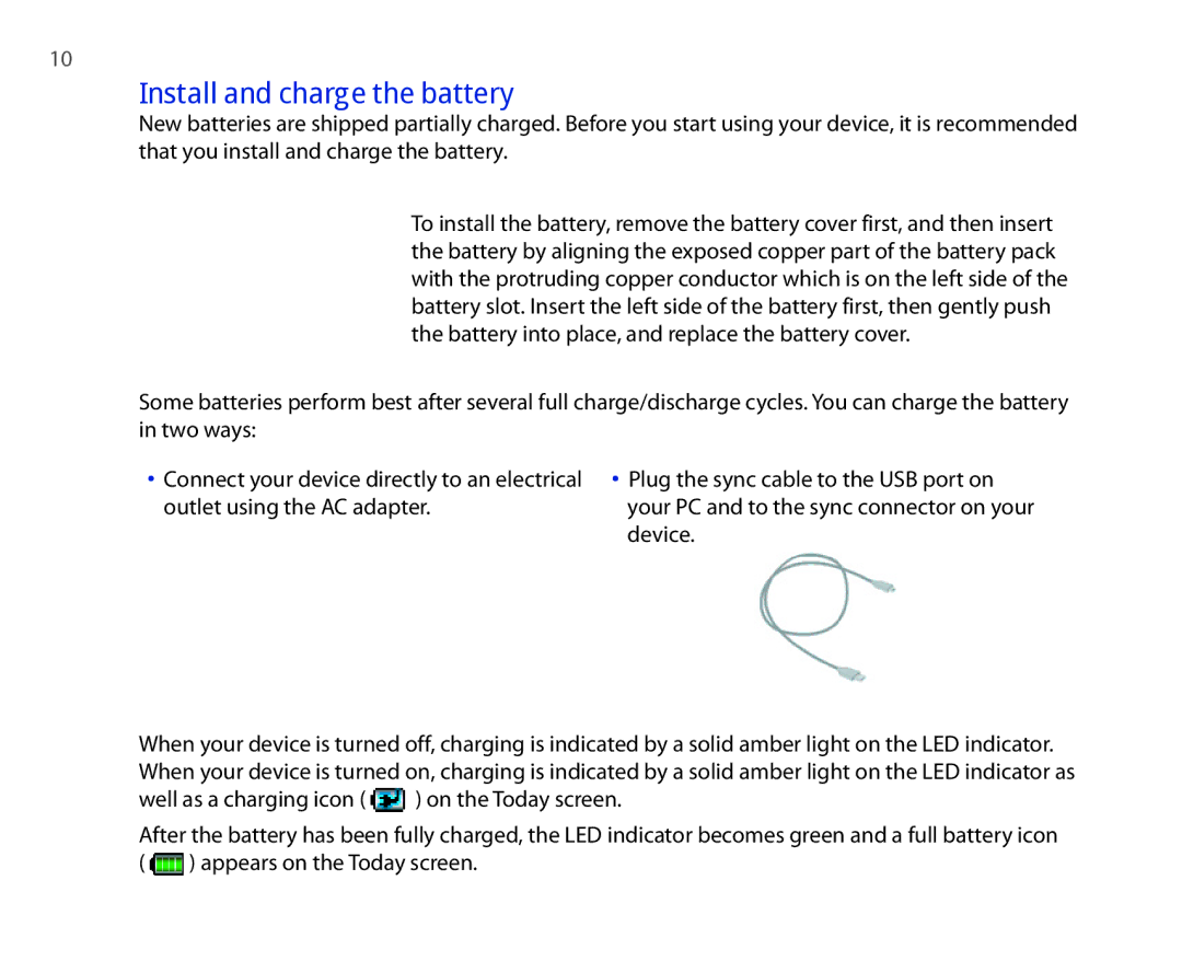 HTC P3300 quick start Install and charge the battery 