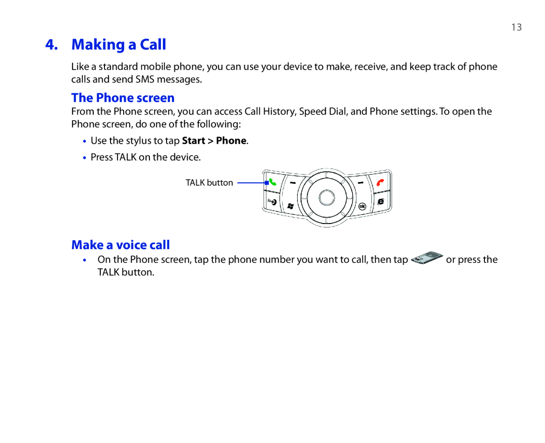 HTC P3300 quick start Making a Call, Phone screen, Make a voice call 