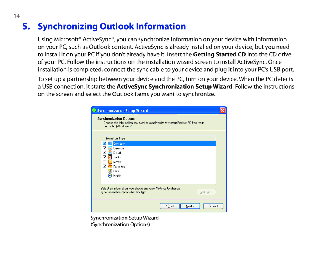 HTC P3300 quick start Synchronizing Outlook Information 