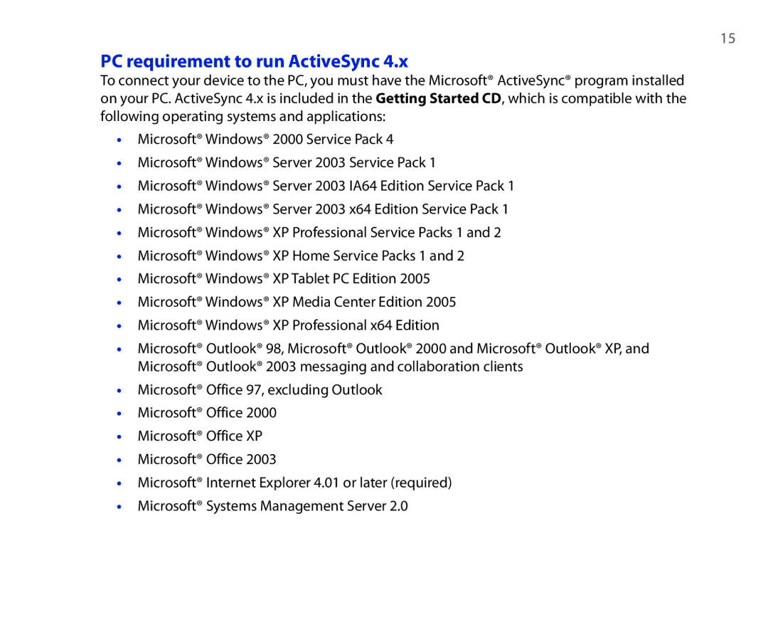 HTC P3300 quick start PC requirement to run ActiveSync 