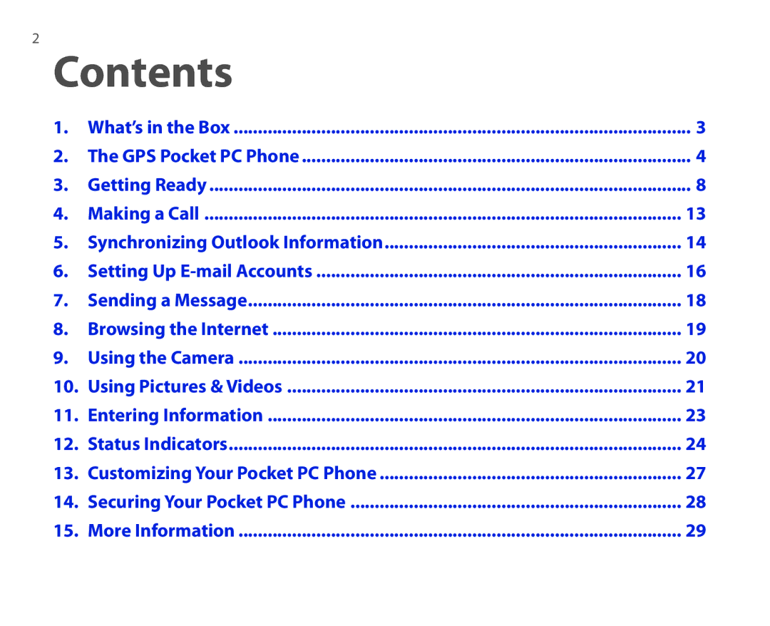 HTC P3300 quick start Contents 