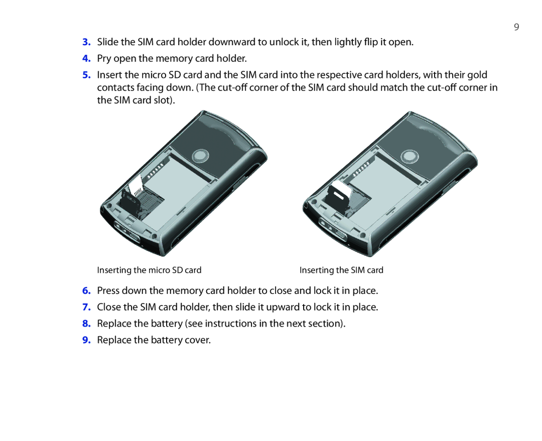 HTC P3300 quick start Inserting the micro SD card 