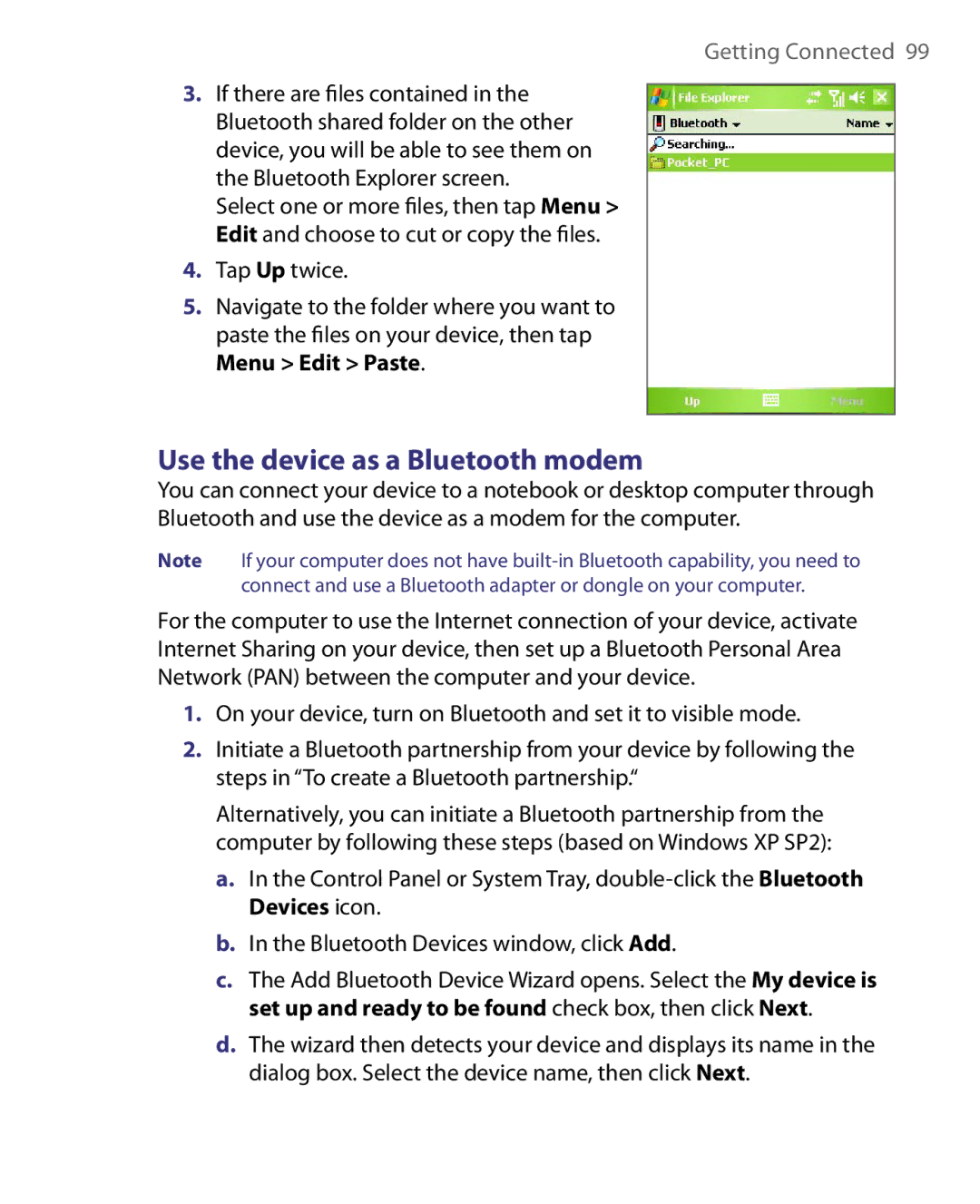 HTC P3400 manual Use the device as a Bluetooth modem 