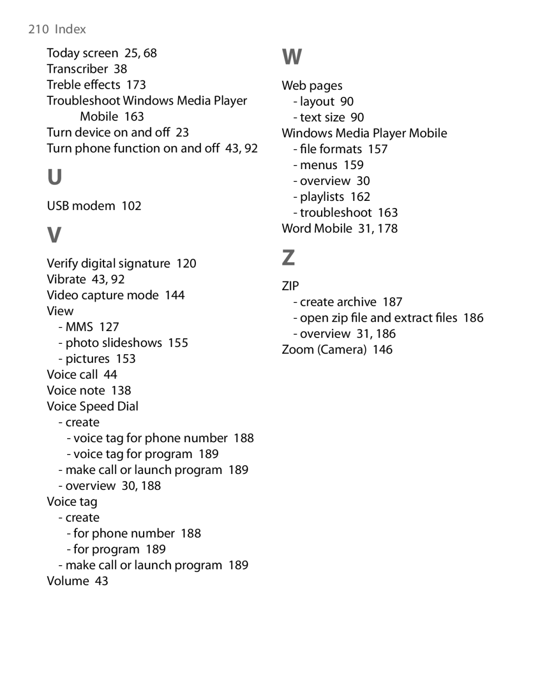 HTC P3400 manual Zip 