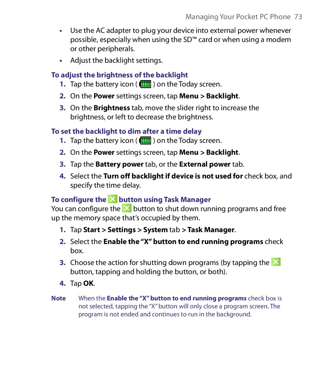 HTC P3400 manual To adjust the brightness of the backlight, To set the backlight to dim after a time delay 