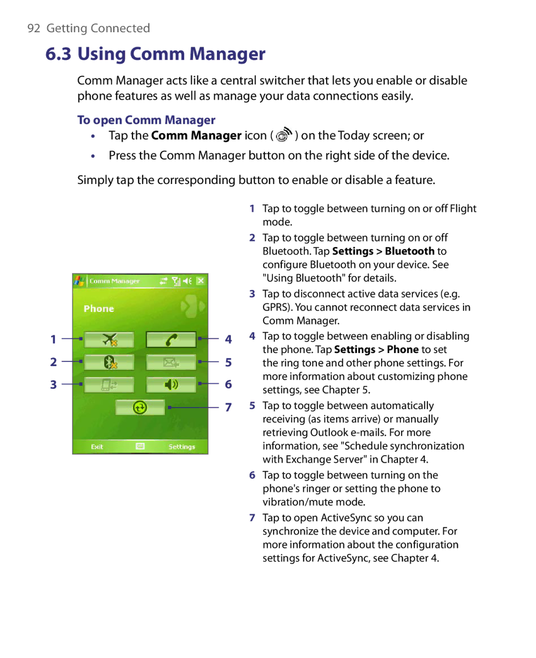 HTC P3400 manual To open Comm Manager, Bluetooth. Tap Settings Bluetooth to 