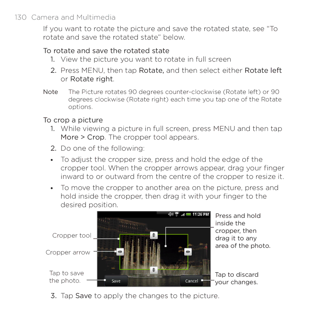 HTC PB00100 user manual Tap Save to apply the changes to the picture 