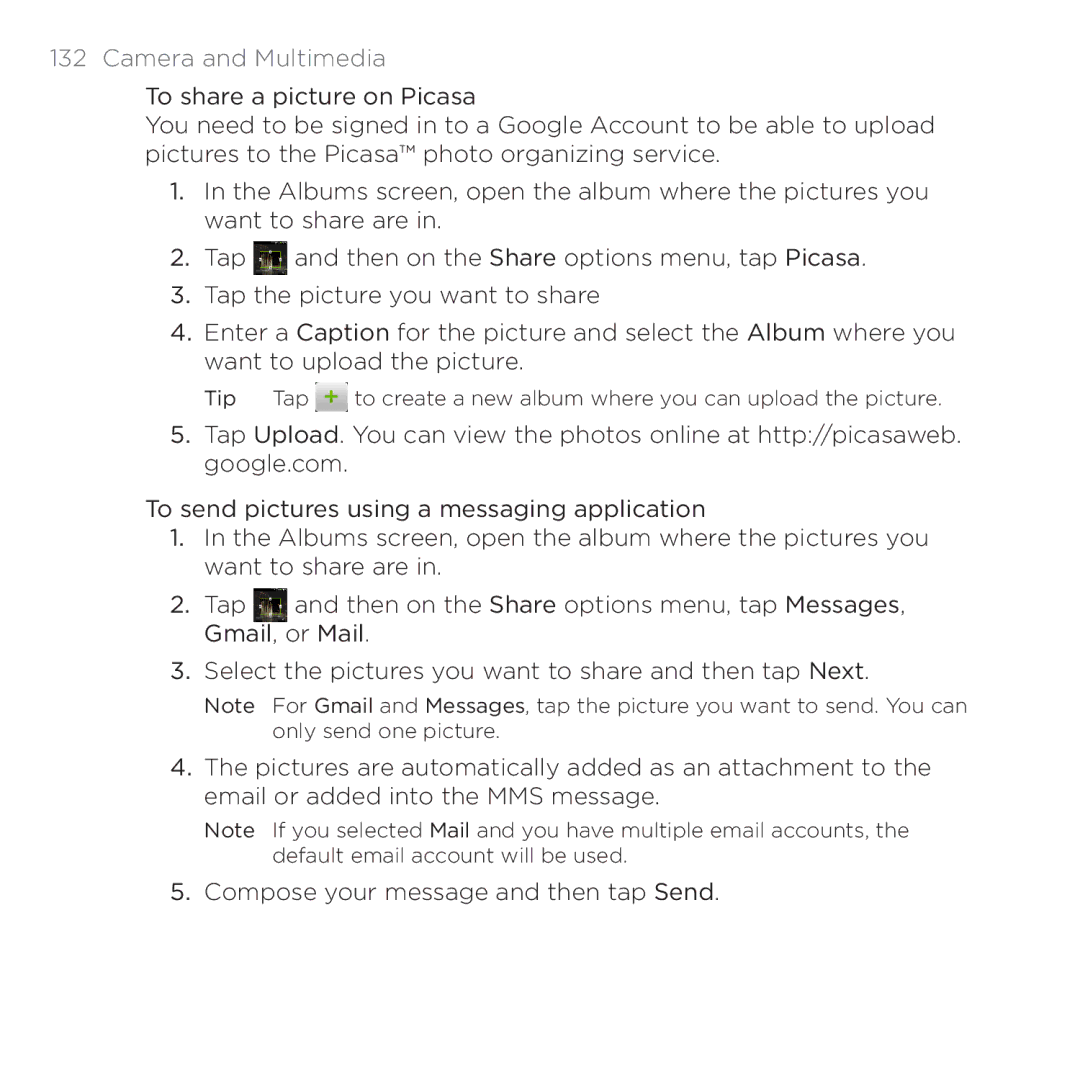 HTC PB00100 user manual Camera and Multimedia 