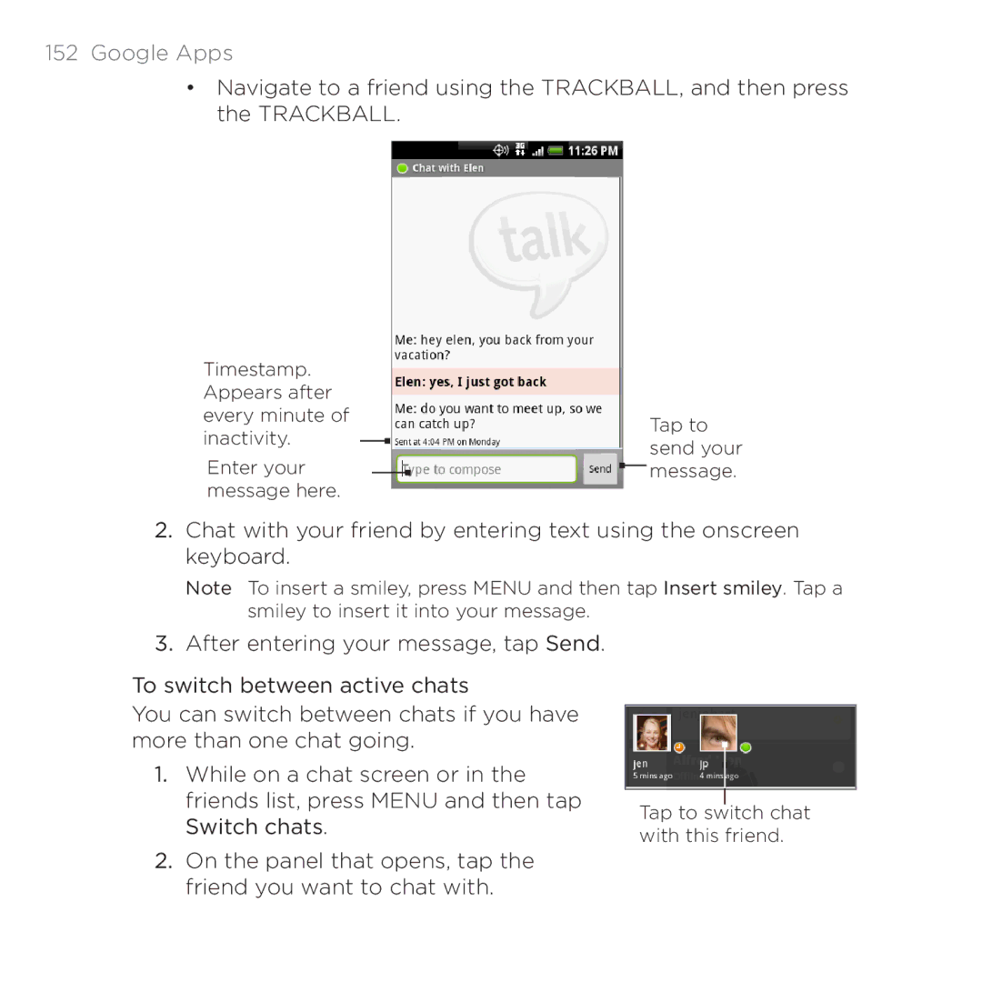 HTC PB00100 user manual Tap to switch chat with this friend 