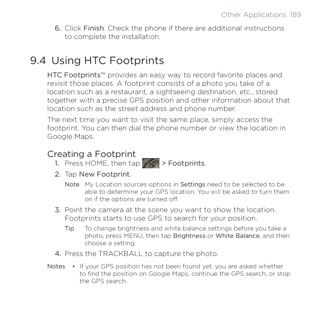 HTC PB00100 user manual Using HTC Footprints, Creating a Footprint 