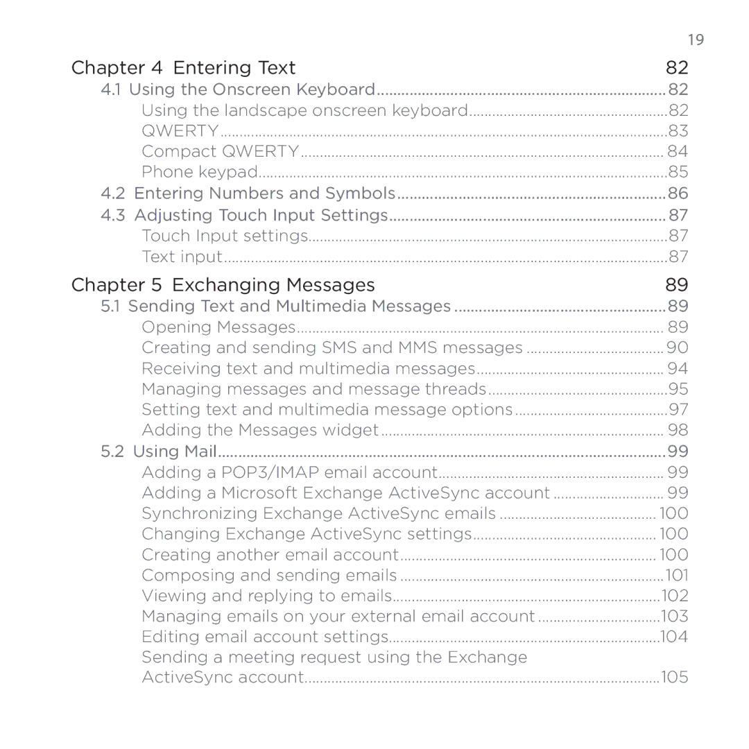 HTC PB00100 user manual 101, 102, Managing emails on your external email account 103, 104, 105 