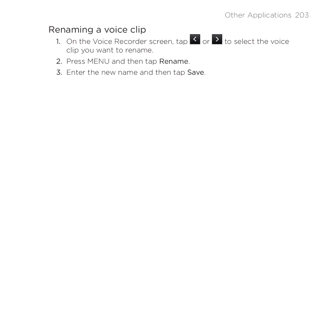 HTC PB00100 user manual Renaming a voice clip 