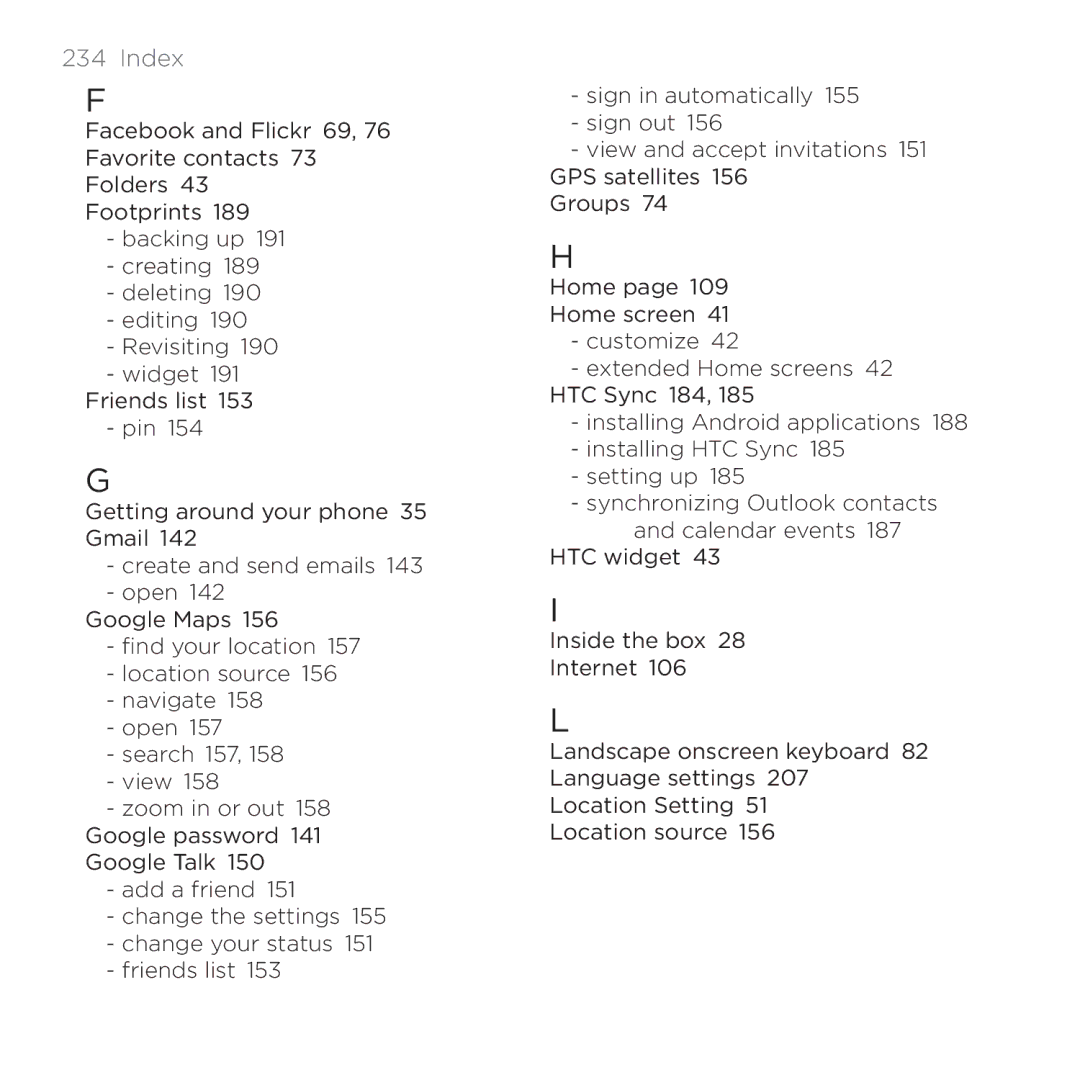 HTC PB00100 user manual Index 