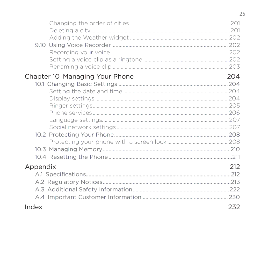 HTC PB00100 user manual 202, 203, 204, 205, 206, 207, 208, 210, 211, 212, 213, 222, 230 