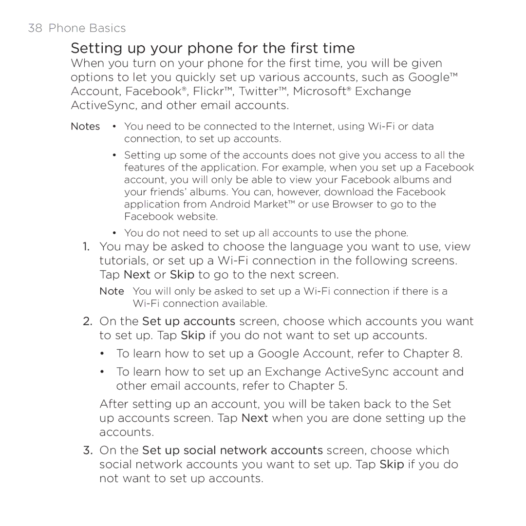 HTC PB00100 user manual Setting up your phone for the first time 