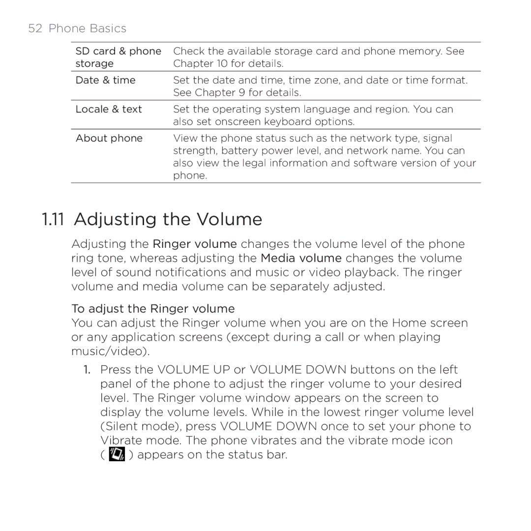 HTC PB00100 user manual Adjusting the Volume 