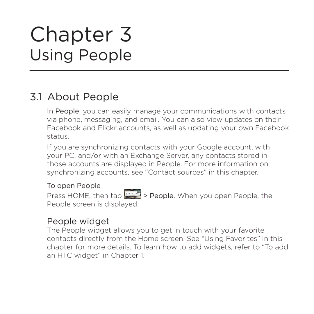 HTC PB00100 user manual About People, People widget 