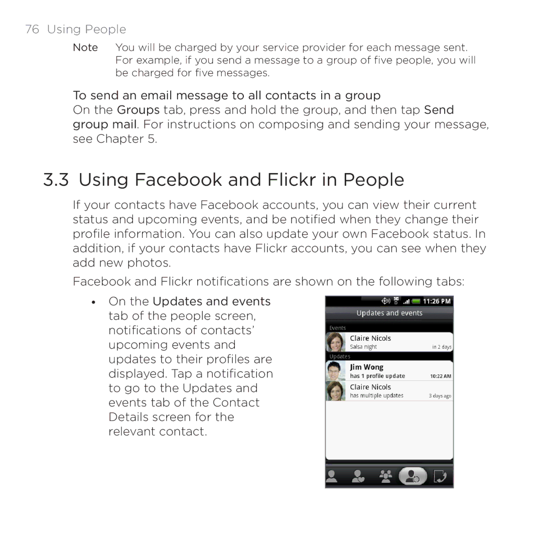 HTC PB00100 user manual Using Facebook and Flickr in People 