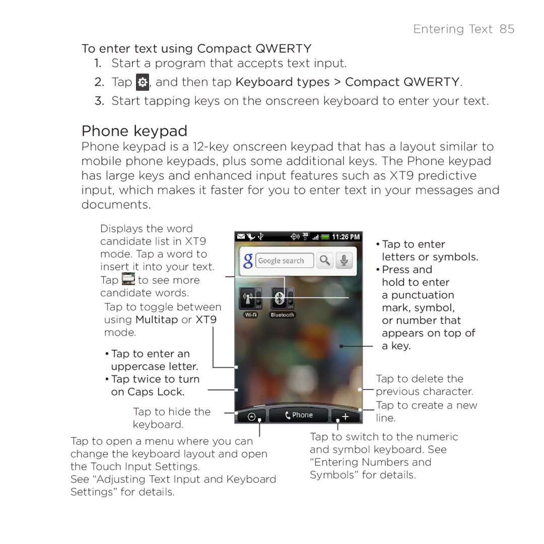 HTC PB00100 user manual Phone keypad 