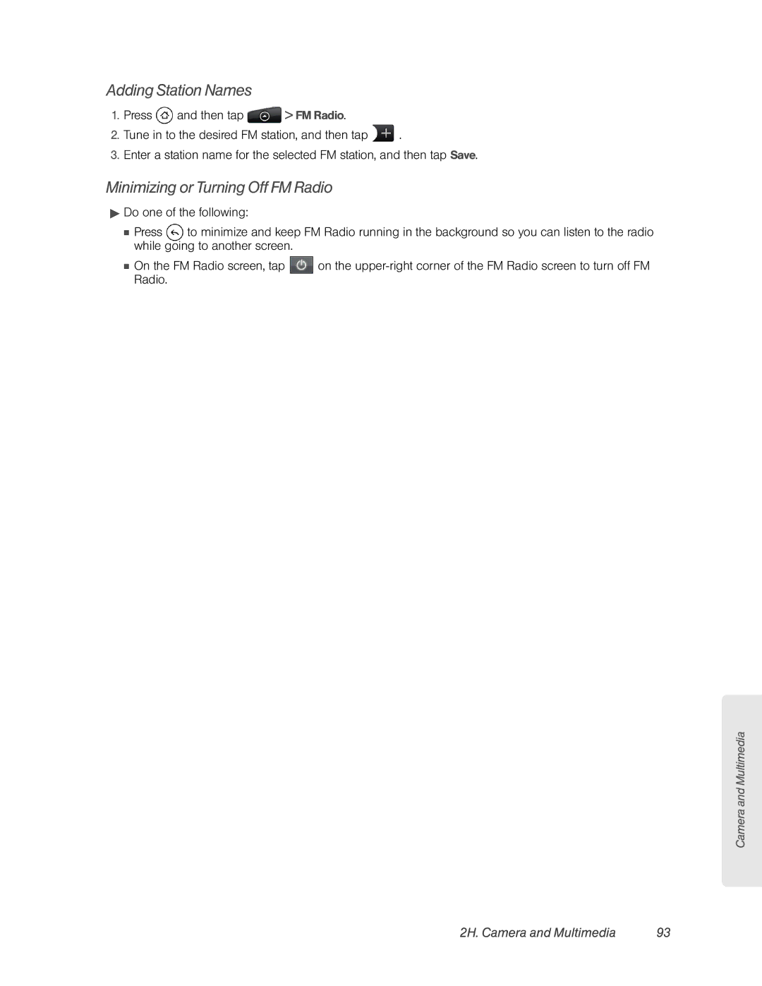 HTC HTC EVO 4G, PC36100 manual Adding Station Names, Minimizing or Turning Off FM Radio 