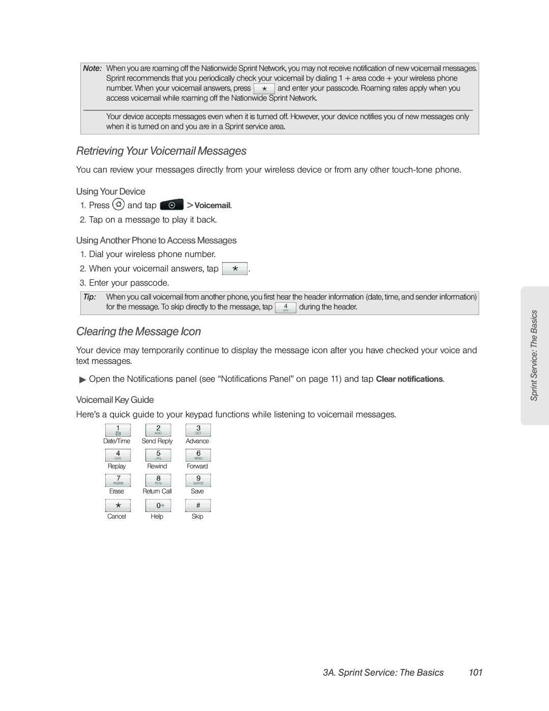 HTC HTC EVO 4G, PC36100 Retrieving Your Voicemail Messages, Clearing the Message Icon, 3A. Sprint Service The Basics 101 