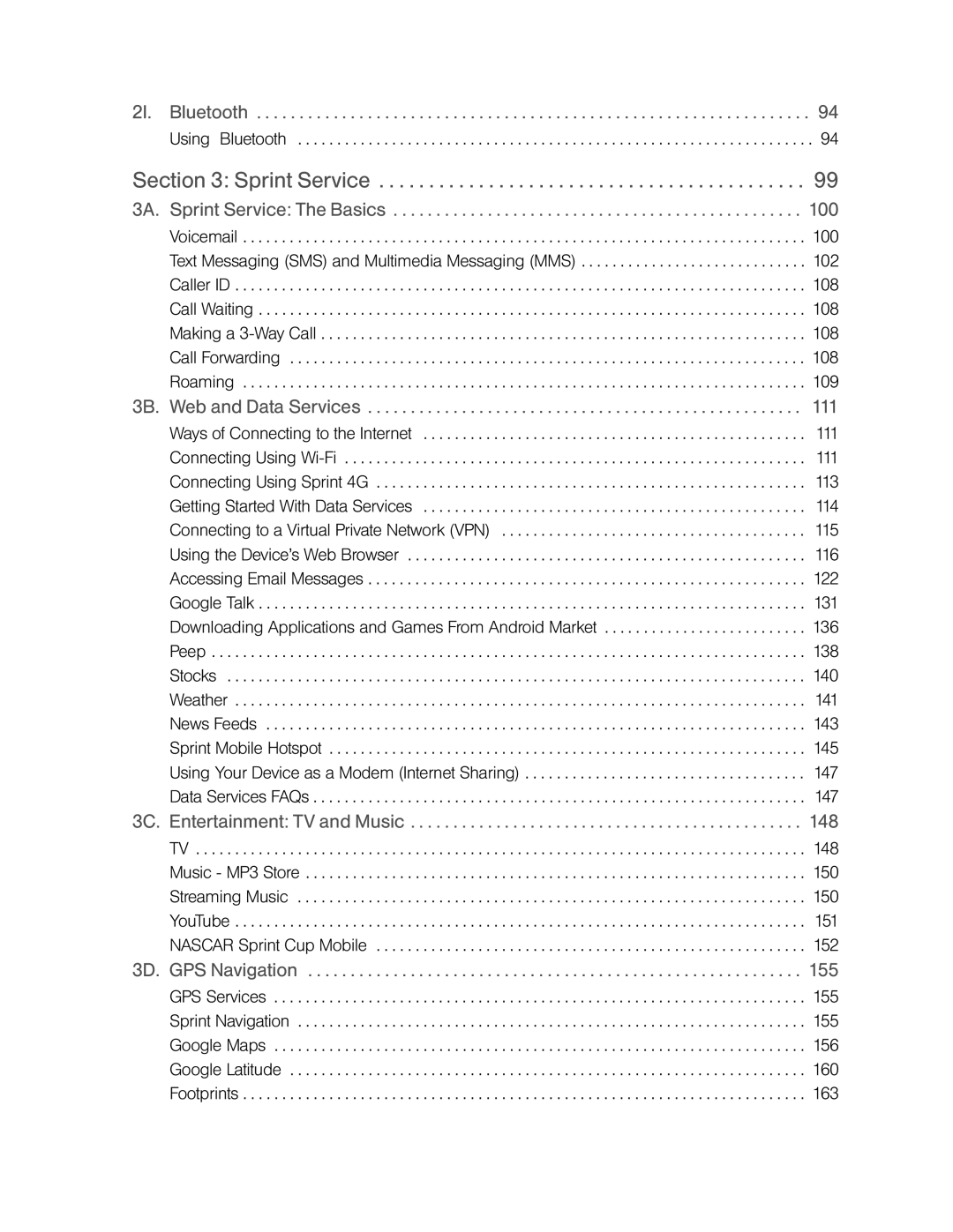 HTC HTC EVO 4G, PC36100 manual Sprint Service 