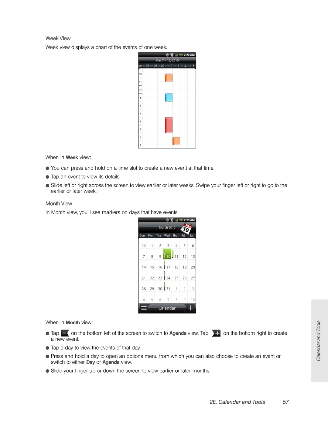 HTC HTC EVO 4G, PC36100 manual Week View, Month View 