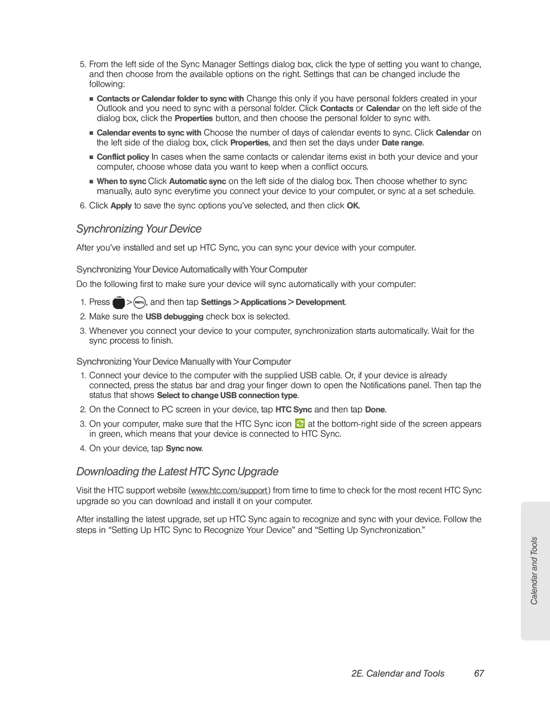 HTC HTC EVO 4G, PC36100 manual Synchronizing Your Device, Downloading the Latest HTC Sync Upgrade 