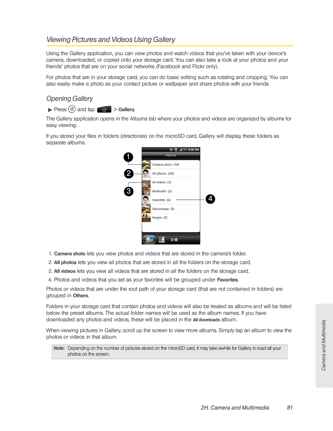 HTC HTC EVO 4G, PC36100 manual Viewing Pictures and Videos Using Gallery, Opening Gallery 