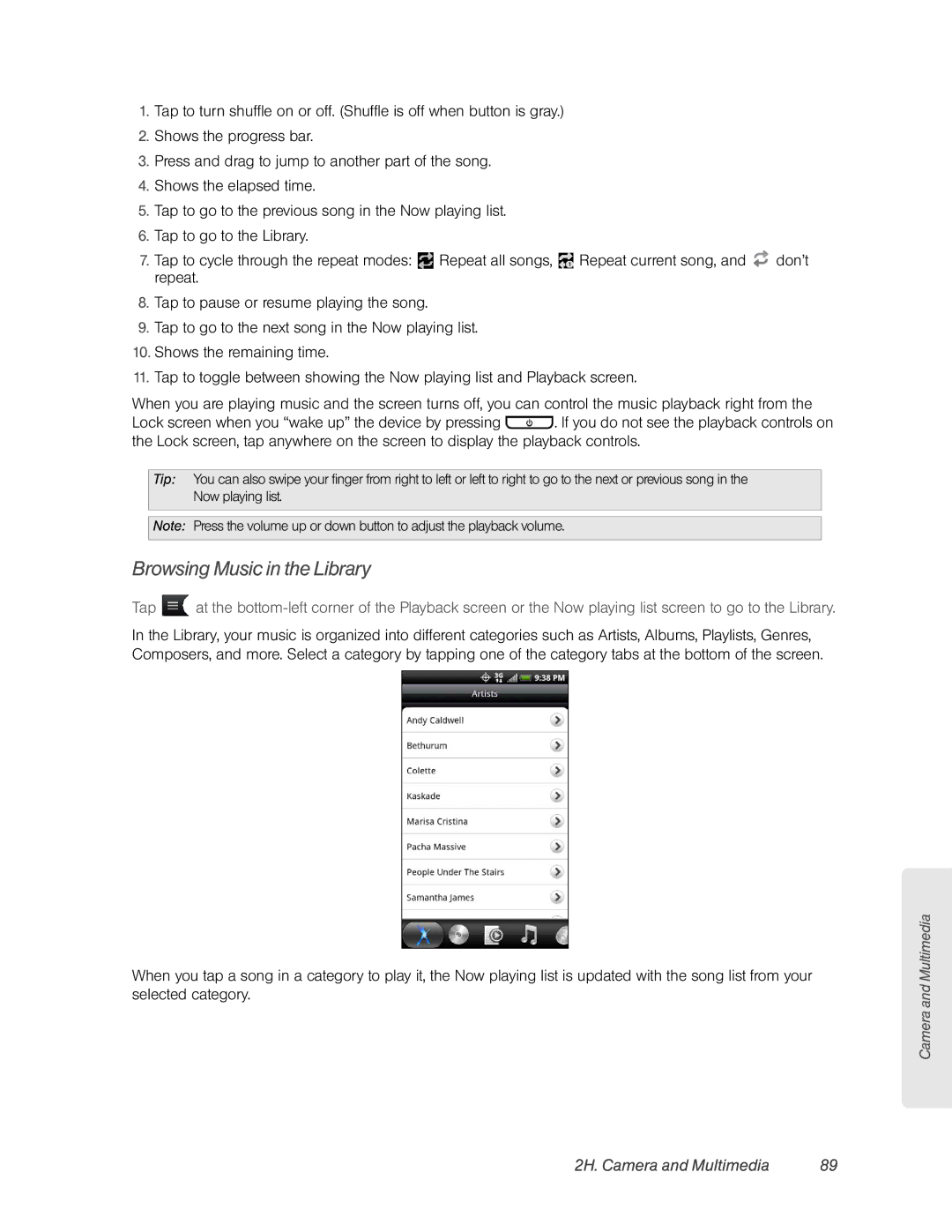 HTC HTC EVO 4G, PC36100 manual Browsing Music in the Library 