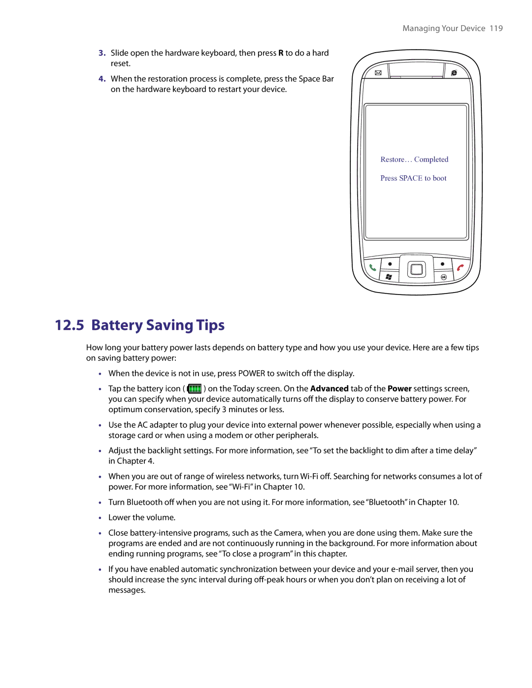 HTC PDA Phone user manual Battery Saving Tips 