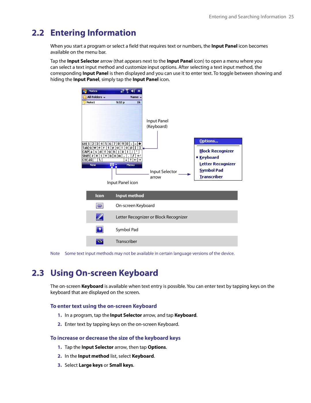 HTC PDA Phone user manual Entering Information, Using On-screen Keyboard, To enter text using the on-screen Keyboard 