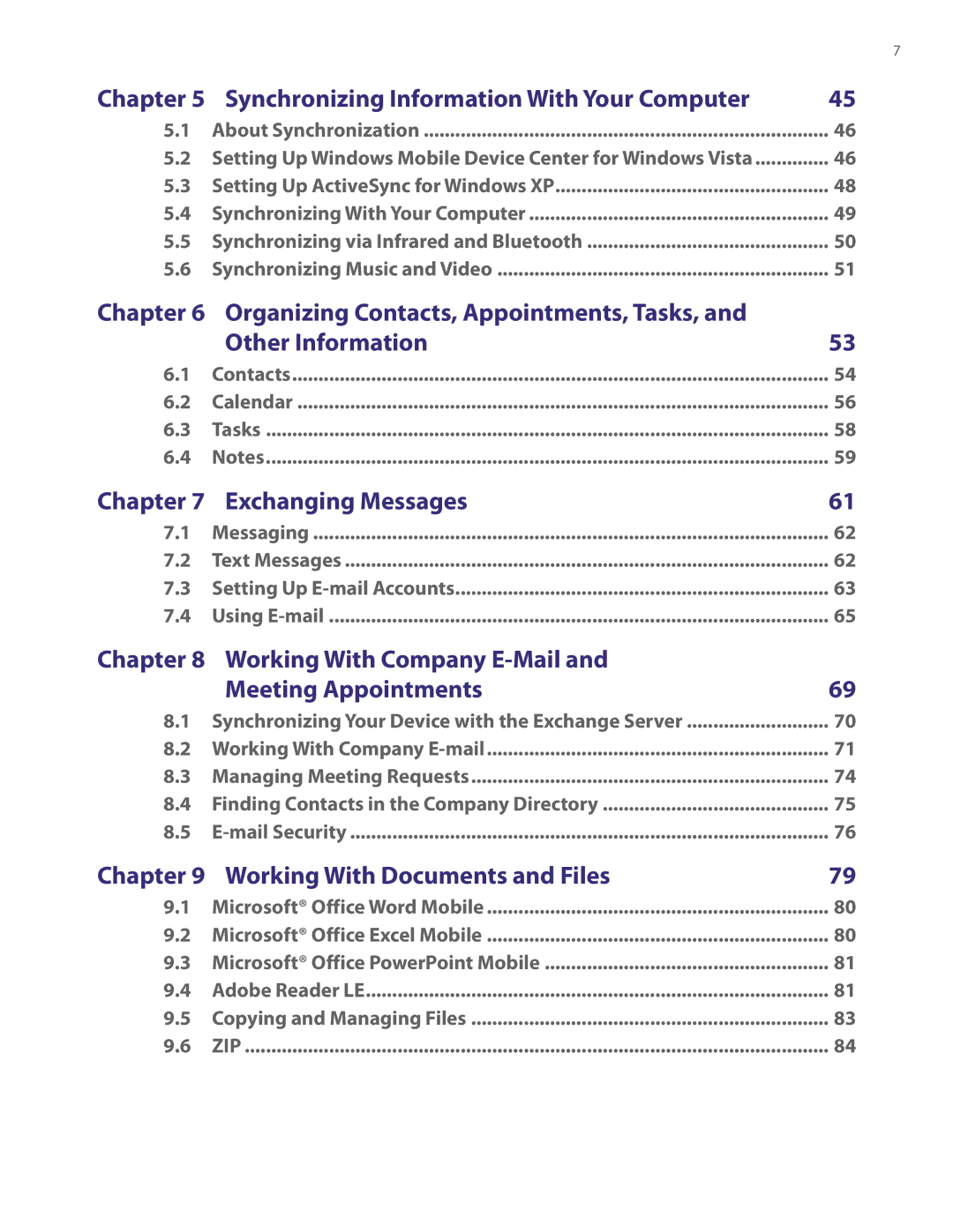 HTC PDA Phone user manual Organizing Contacts, Appointments, Tasks, Other Information 