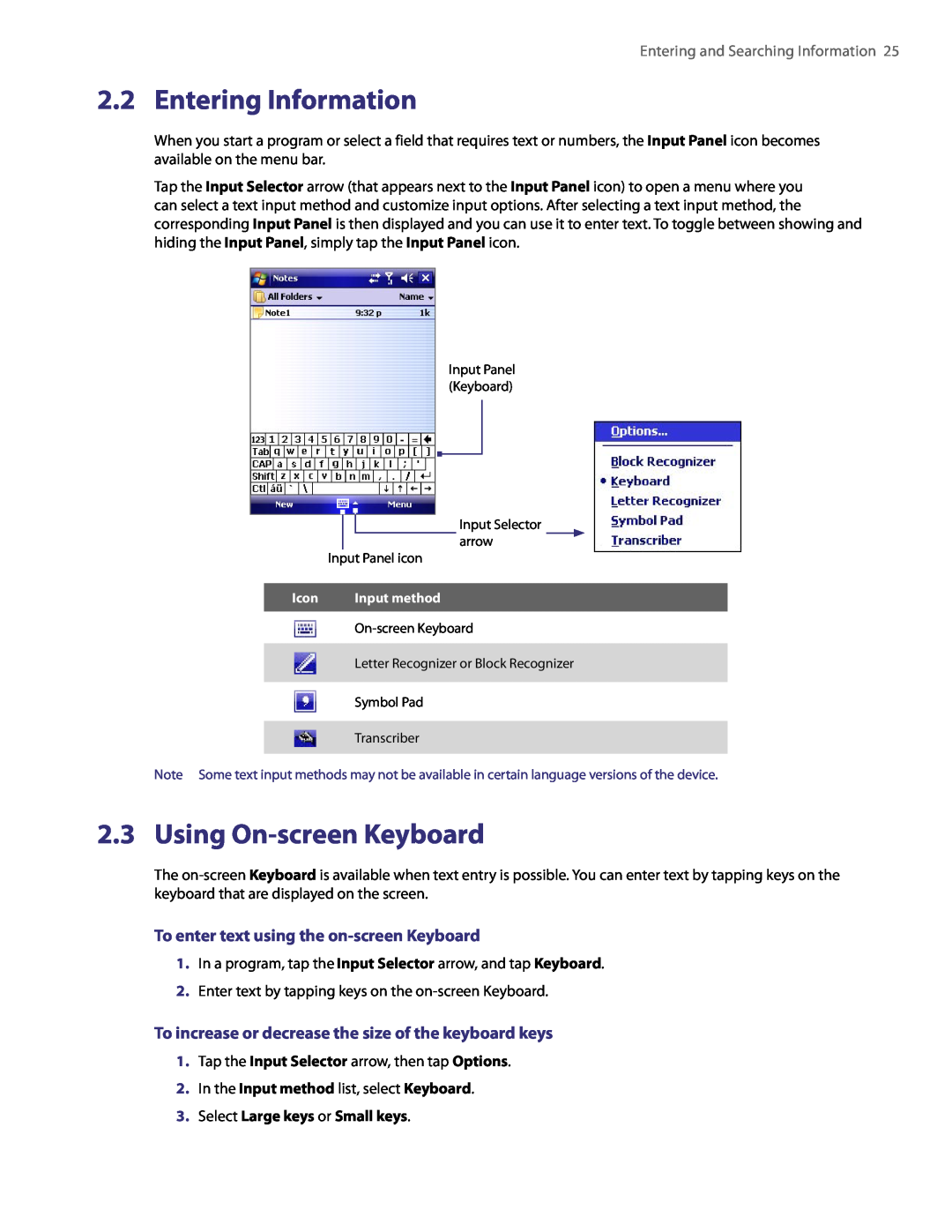 HTC PDA Phone user manual Entering Information, Using On-screen Keyboard, To enter text using the on-screen Keyboard 