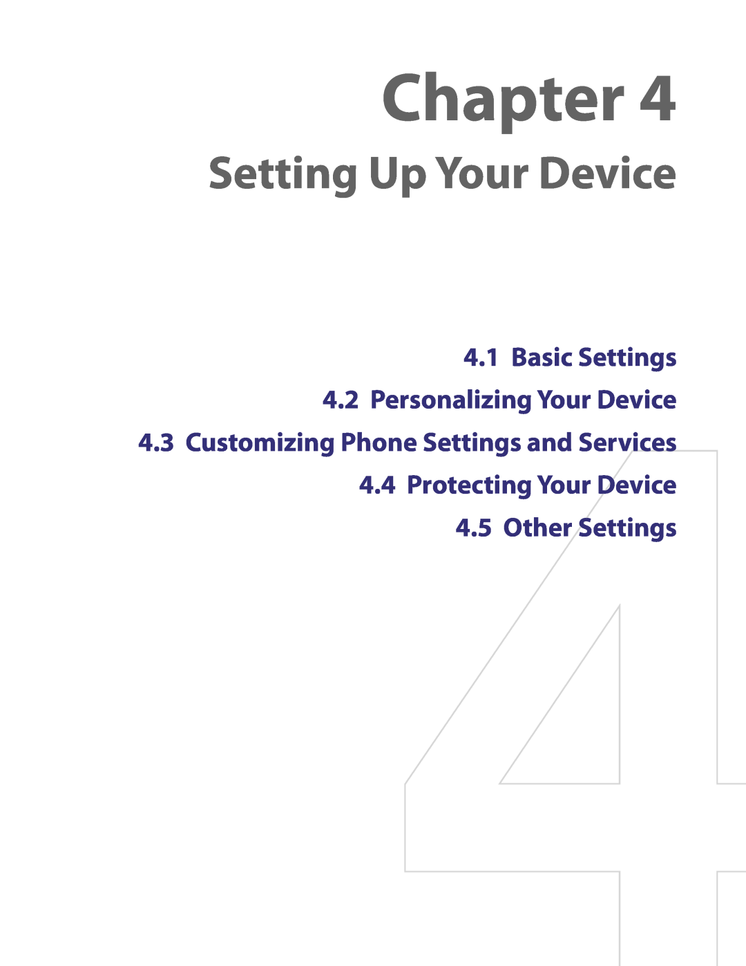 HTC PDA Phone user manual Setting Up Your Device, Basic Settings 4.2 Personalizing Your Device, Chapter 