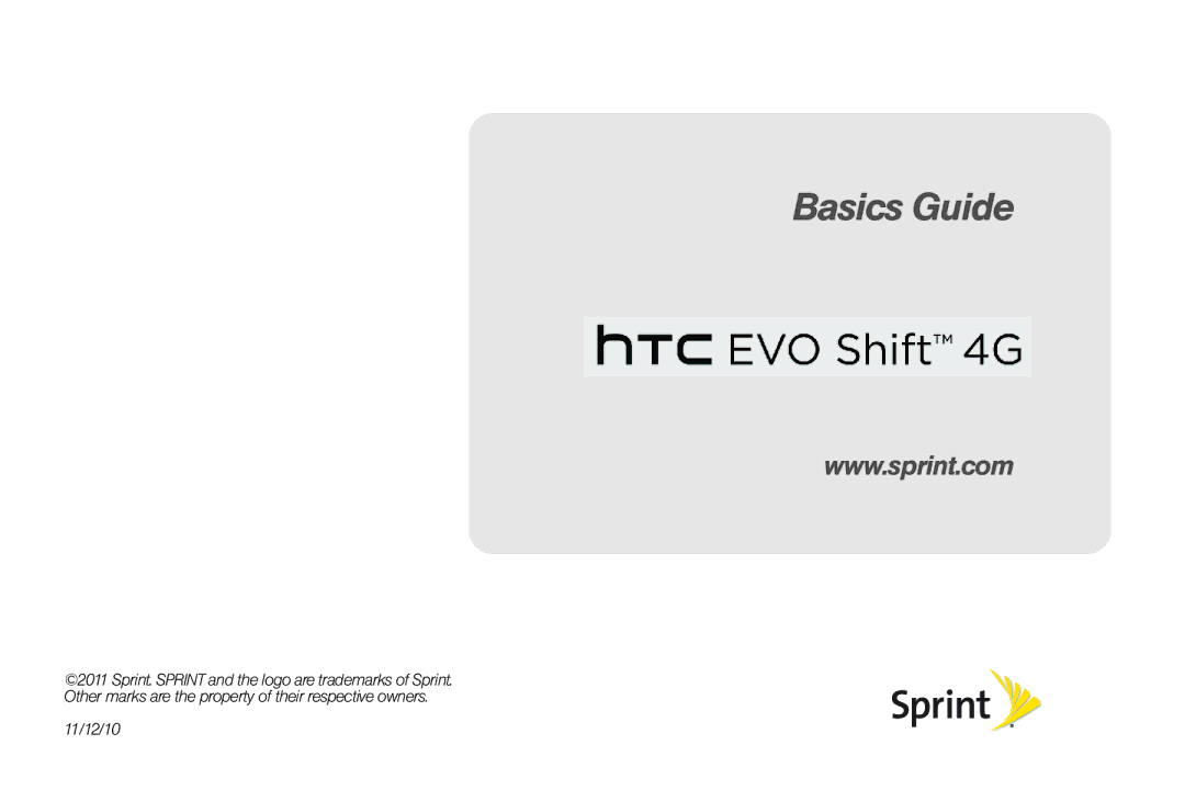 HTC EVO Shift 4G, PG06100 manual Basics Guide 