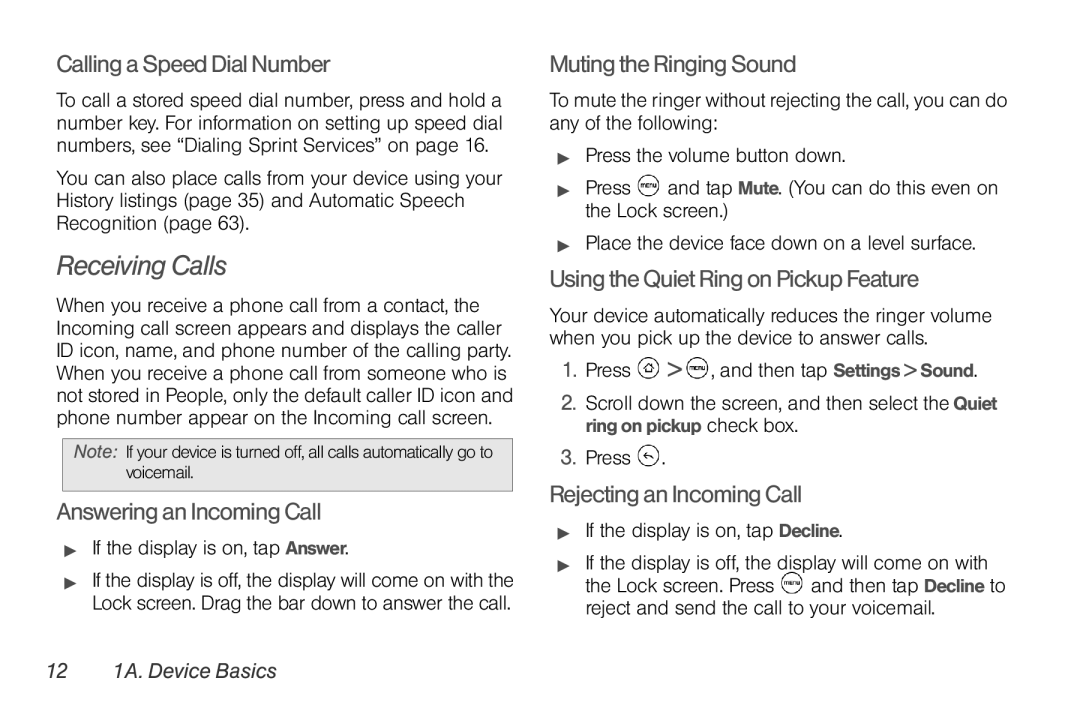 HTC PG06100, EVO Shift 4G manual Receiving Calls 