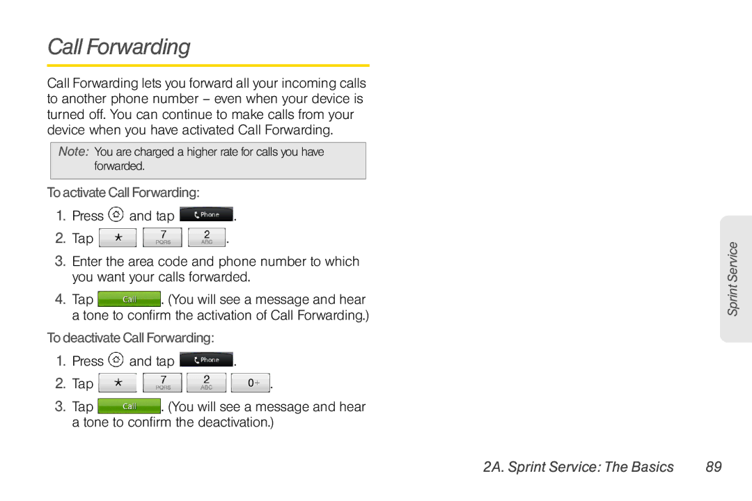 HTC EVO Shift 4G, PG06100 manual To activate Call Forwarding, To deactivate Call Forwarding 