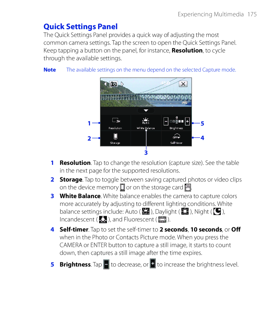 HTC PHAR100 user manual Quick Settings Panel 