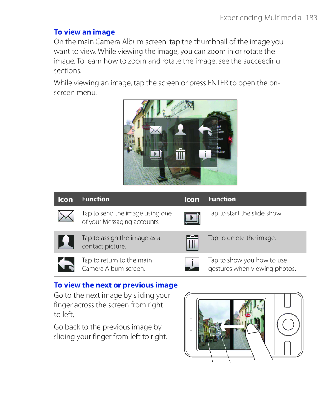 HTC PHAR100 user manual To view an image, To view the next or previous image 