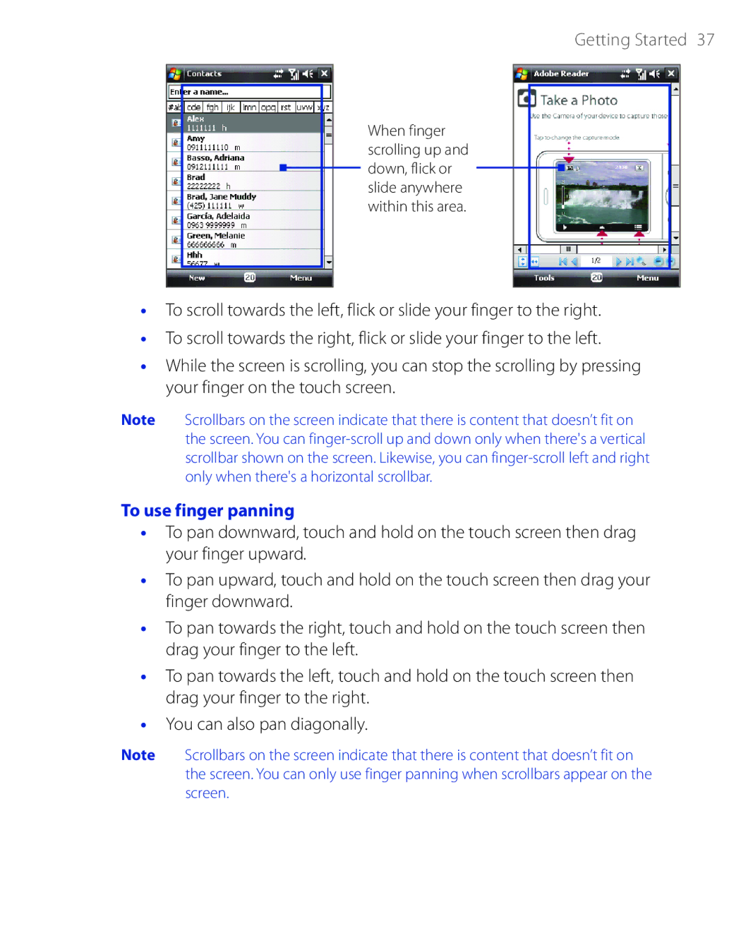 HTC PHAR100 user manual To use finger panning 