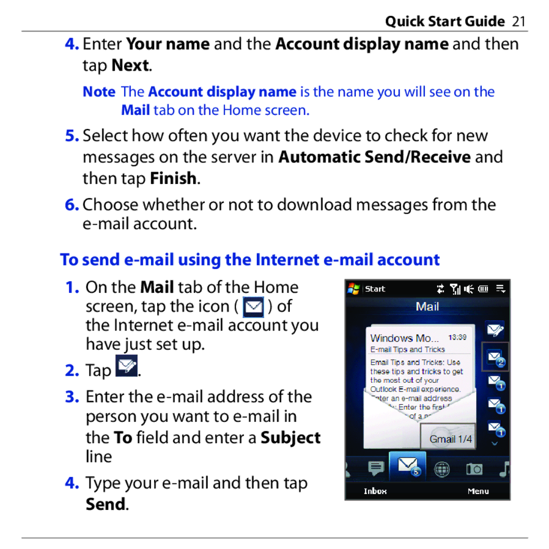 HTC PHAR160 quick start To send e-mail using the Internet e-mail account 